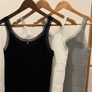 Uniqlo Lace Trim Tank Tops - Black, White, Gray (bundle)